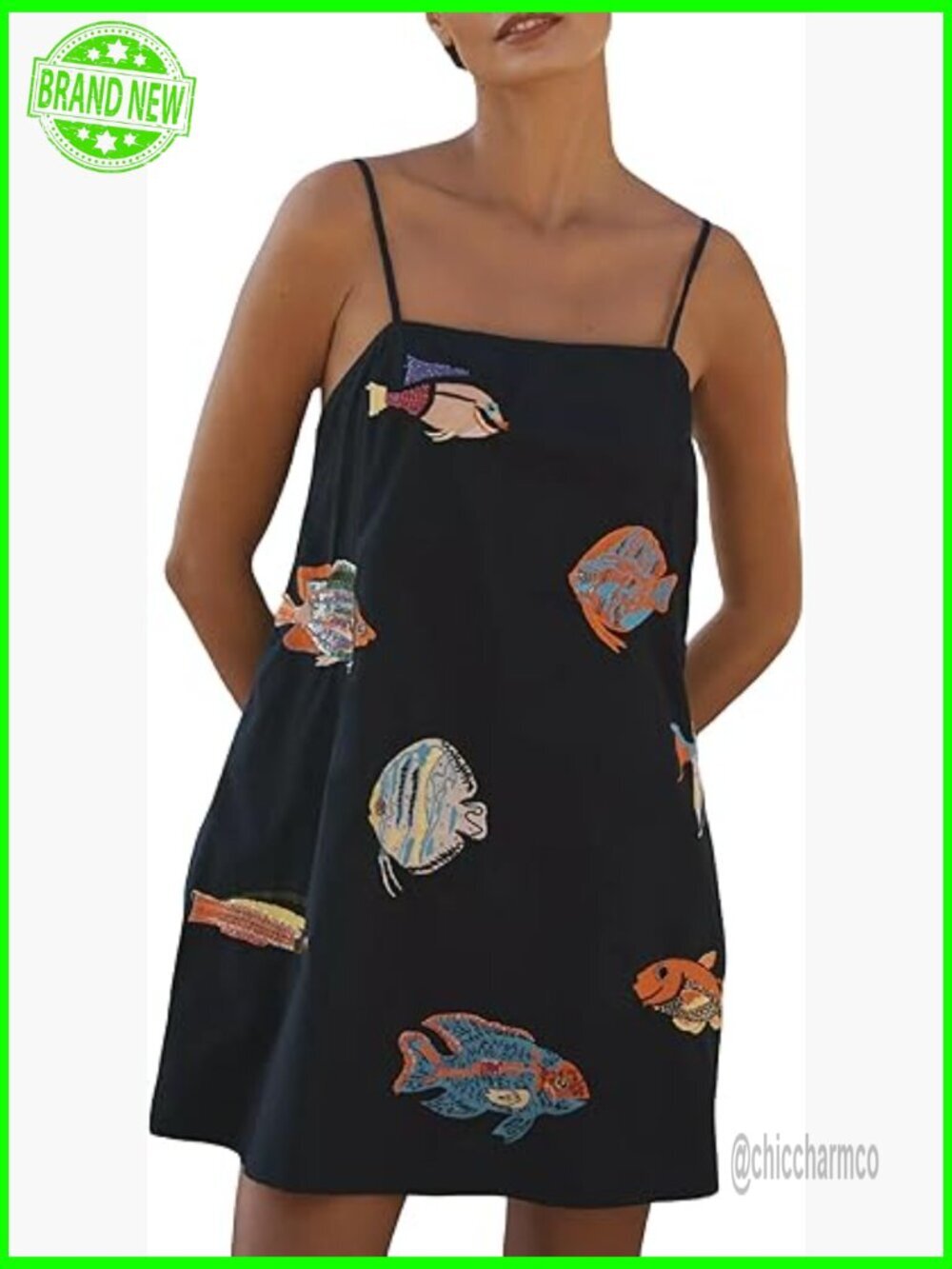 Boho Mini Cami Dress Graffiti Spaghetti Strap Aline Fruit Dress Cute Short